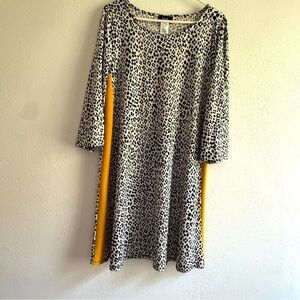 MSK Leopard Print Dress with Golden Yellow Side Stripes, Long Sleeved. Sz L.